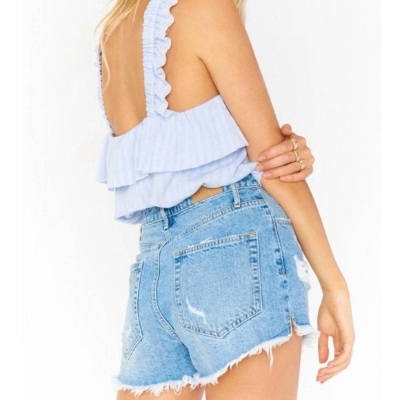 Show Me Your MuMu Women Tank Blouse XS Rosalina Crop Top Boho Cottage Light Blue - Picture 8 of 10